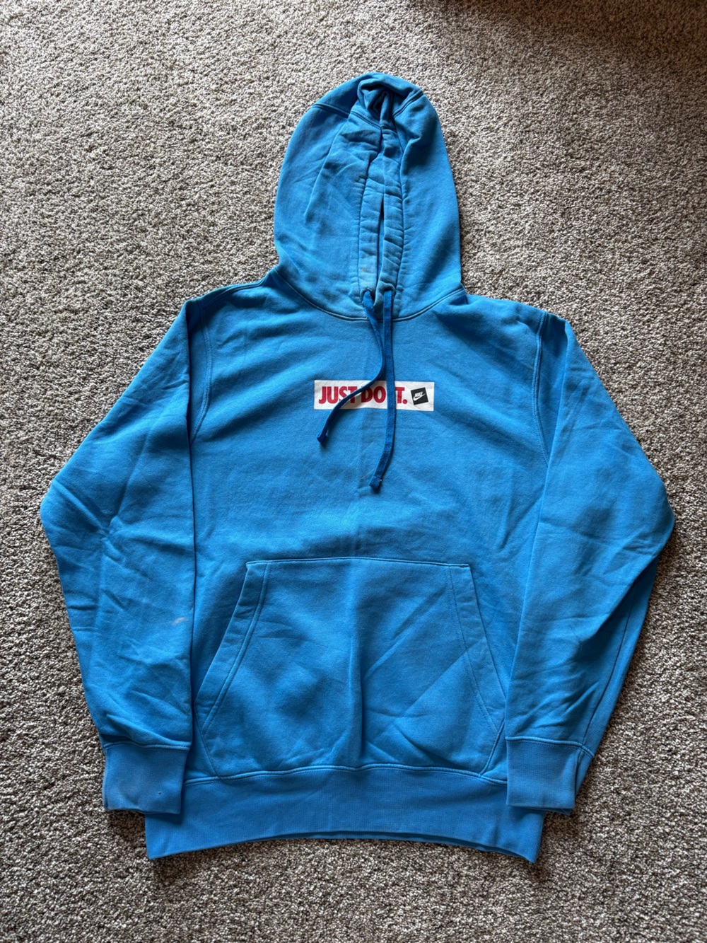 Nike Bright Blue Hoodie with Red 'Just Do It' Logo